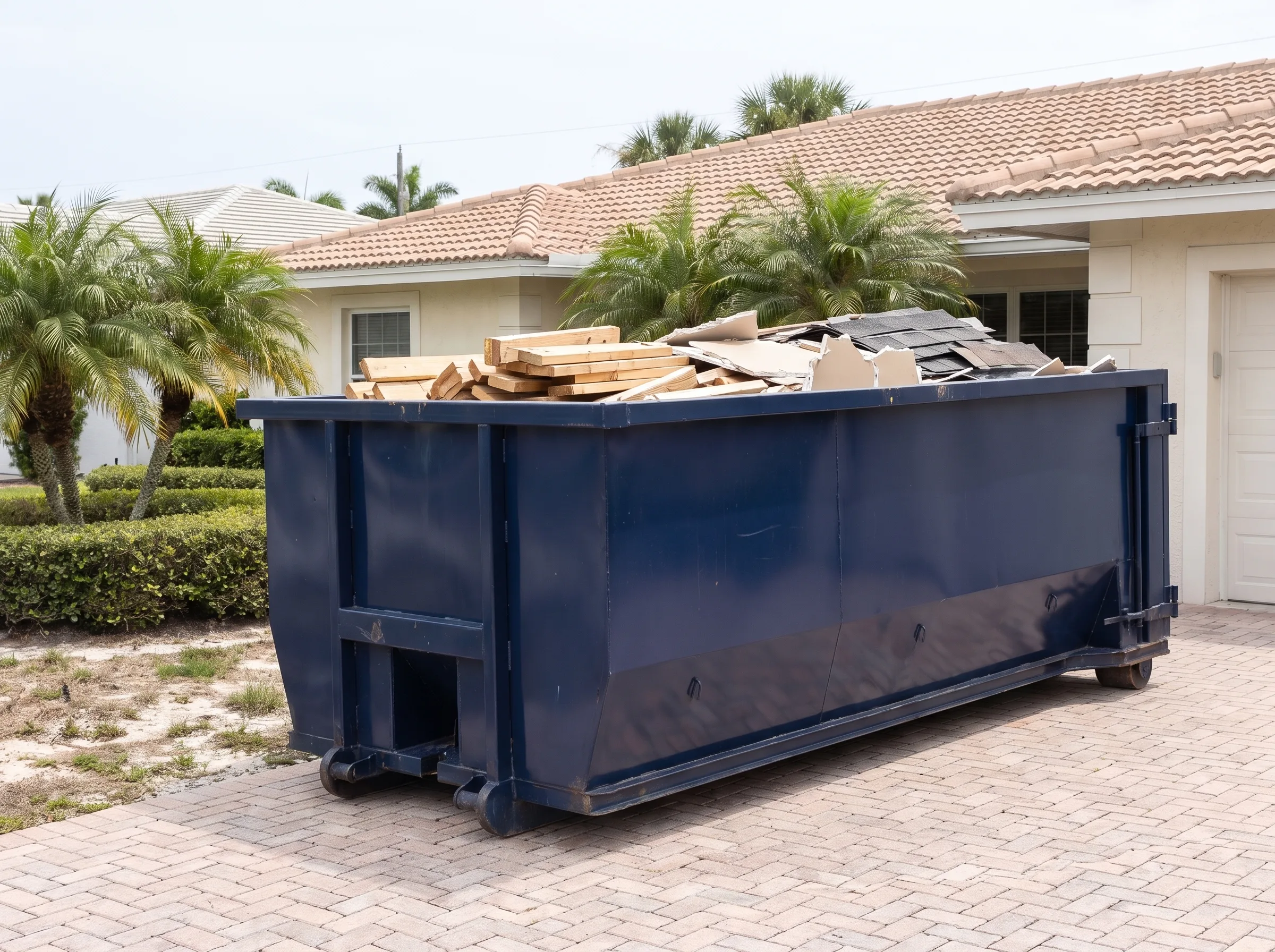 Roll-off dumpster being loaded in Levy County, FL